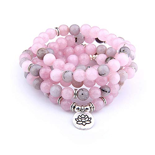 BroochshiWo Pulsera De Piedra Brazaletes Muñequera,108 Pink Crystal Natural Stone Mala Pulsera...