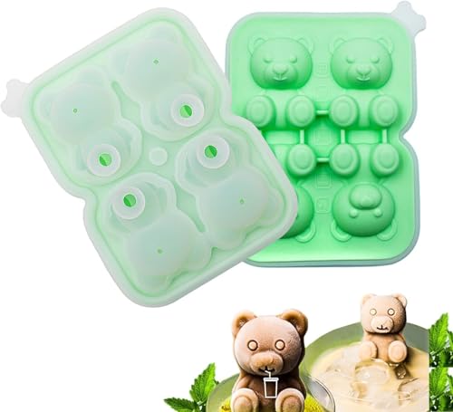 Image of 4-Cavity Silicone Ice Cube Tray Set - DIY Rose and Teddy for Cocktails, Whiskey, Chocolate, and Juice - Reusable, Easy-Release Ice Makers (Teddy Shape)