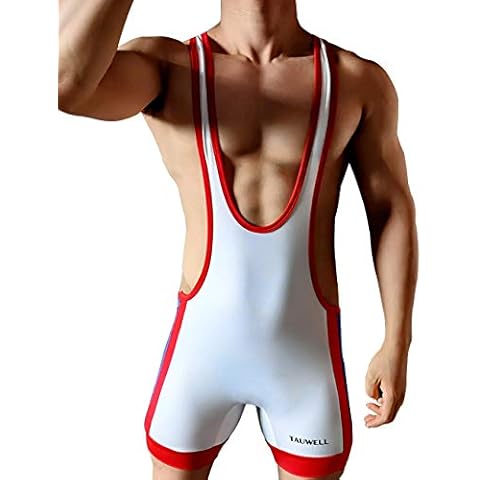 Gymskop Men's Wrestling Singlets Athletic Supporters Slim Fit Sport Bodysuit One Piece Sleeveless Active Training Wrestling Leotard Weightlifting Jumpsuits White M Cover