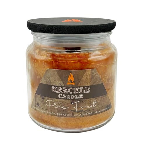 Image of Krackle Candle | Pine Forest | 16 oz Scented Candle with Natural Crackling Wooden Wick | Poured in the USA | Cedar, Cinnamon & Nutmeg Fragrance