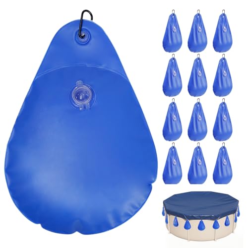 IFOYO 12 PCS Pool Cover Water Weights Bag with Hooks Thick PVC Water Weight for Above Ground Pool Cover Antifreezing Winter Weights Bags for Closing Pools Tarp Leakproof Swimming Covers Hanging Bag