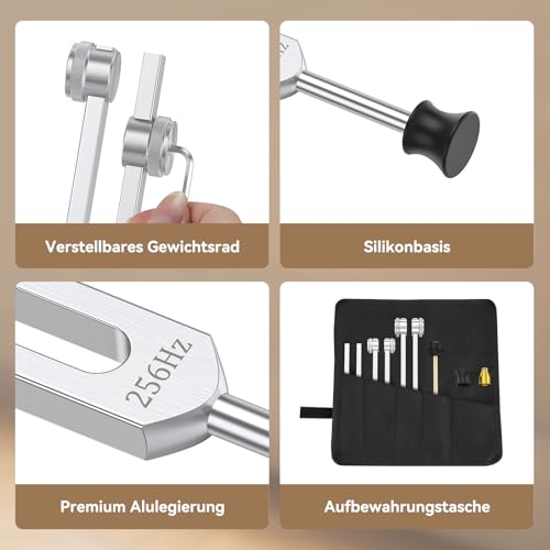 Heilende Stimmgabel Set (128Hz, 256Hz, 512Hz) - mit Kristallsockel für Chakraanpassung, Klangheilung, Meditation, Yoga, für spirituelle Entspannung