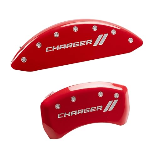 Image of MGP Caliper Covers - Brake Caliper Covers for 2011-2023 Dodge Challenger & 2011-2023 Dodge Charger (Requires Dual Piston Front Caliper) Front and Rear Set (Red, R /T Truck)