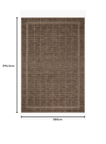 Image of Modern (High Low Pile) Pattern Wool Carpet with Loop Texture Yarn Anti Shedding Carpet Size 10x13 Feet B0 Brown Color