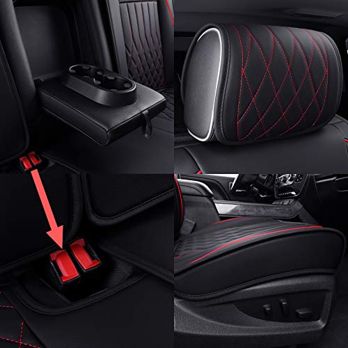 Image of Aierxuan Chevy Silverado GMC Sierra 1500 Seat Covers Full Set (Black-Red)