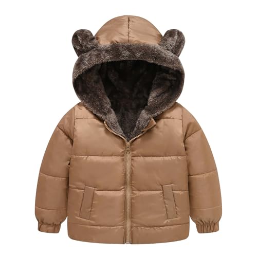 Boys Girls Fleece Lined Puffer Parka Jacket with Bear Ear, Down Winter Coats Kids Hooded Padded Outwear 2-8 Years