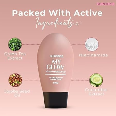 Image of Suroskie My Glow All-In-One Tinted Sunscreen Spf 30 Moisturizer 60 Ml Medium Shade | Natural Glowy Finish | Intense Hydration & Uva /Uvb Protection | Sweat Resistant | Niacinamide Cream For Men & Women