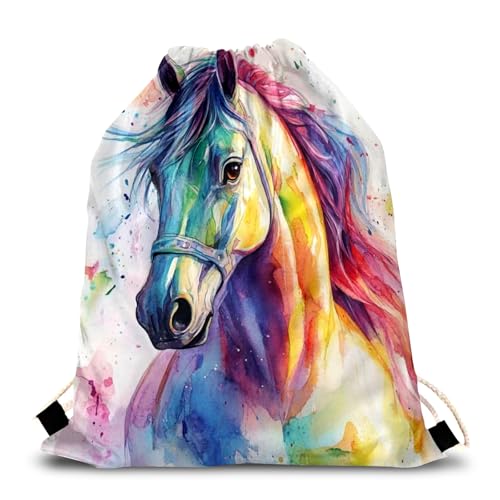 Pferd Rucksack mit Kordelzug, Turnbeutel Kordelzug Große Kapazität Kordelzugbeutel Sportbeutel für Herren Damen, Beutel mit Kordelzug, Verstellbar Gym Bag Gymsack für Sport Reisen Schwimmen Strand