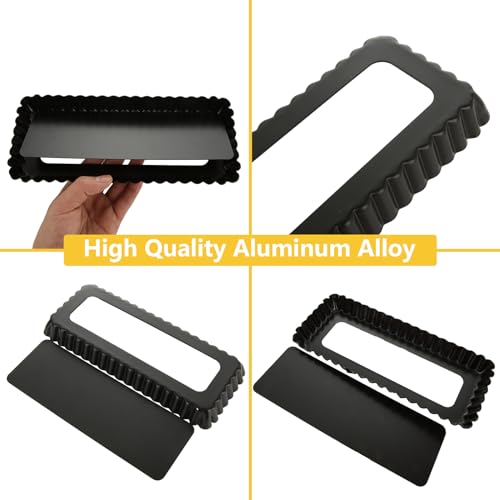 WOPPLXY Confezione da 3 Stampo per Crostata Rettangolare, Stampo per Crostata con Rivestimento Antiaderente 25 x 10,2 x 2,5 cm con Base di Sollevamento, Stampo per Quiche in Lega di Alluminio Nero - immagine 4