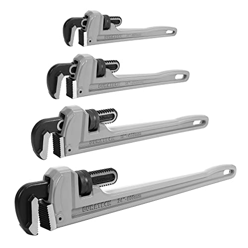 DURATECH 4-Piece Heavy Duty Aluminum Straight Pipe Wrench Set, 10", 14", 18",24", Adjustable Plumbing Wrench Set, Drop Forged, Exceed GGG standard