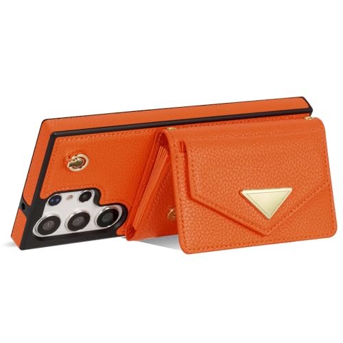 Étui portefeuille iPhone 17 Pro cuir mat orange housse protection intégrale avec sangle - 5