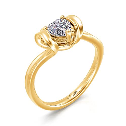 Jeulia Heart Cut Solitaire Silver Ring: Wrap Yellow Gold-Plated Platinum Cubic Zirconia Engagement Band Anniversary Promise Bridal Set Valentine's Jewelry Gift with Box2