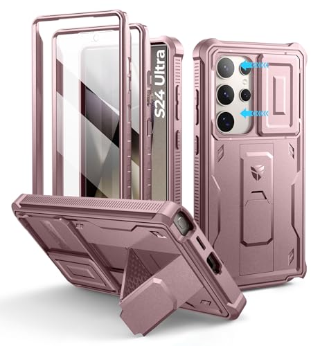 Image of Dexnor for Samsung Galaxy S24 Ultra Case with Built-in Slide Camera Cover & Screen Protector & Kickstand,Shockproof Rugged Case Full-Body Bumper Protective Cover for Galaxy S24 Ultra (2024),Peony Pink