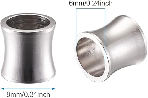 Miniatura 4 de Fashewelry 100 cuentas espaciadoras de columna de acero inoxidable con agujero grande de 0.315 x 0.315 in, cuentas de metal pulido liso europeo para