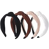 MHDGG 4Pcs Knotted Headbands for Women,Non Slip Wide Head Band Fashion Head Bands Top Knot Headband for Women Solid Color Hair Accessories,Deep Color