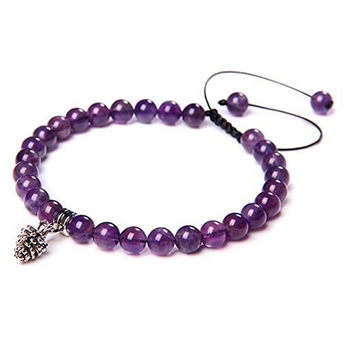 Bracelet en pierre de soleil naturelle 6 mm et cordon noir tresse
