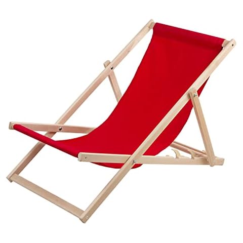 Woodok Wooden Deck Chair Reclining Beach Patio Garden Large Seat (Red) Cover