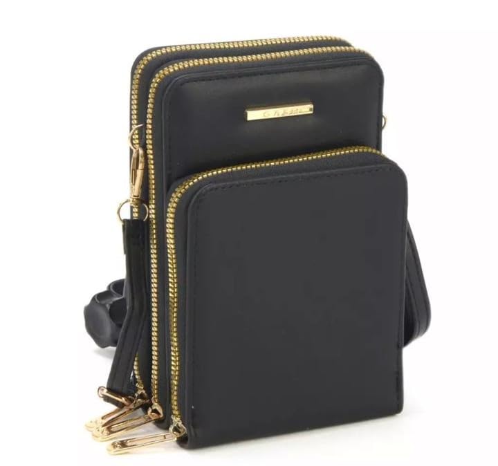 Porta Celular Porta Cartão Crédito Carteira De Mão Bolsa Feminina Transversal Alça Removível (Preta)