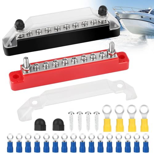 Linkstyle 12V Bus Bar, Marine150A 1/4" Stud Power Distribution Block, Battery Busbar Terminals with Cover for Automotive Car Boat RV