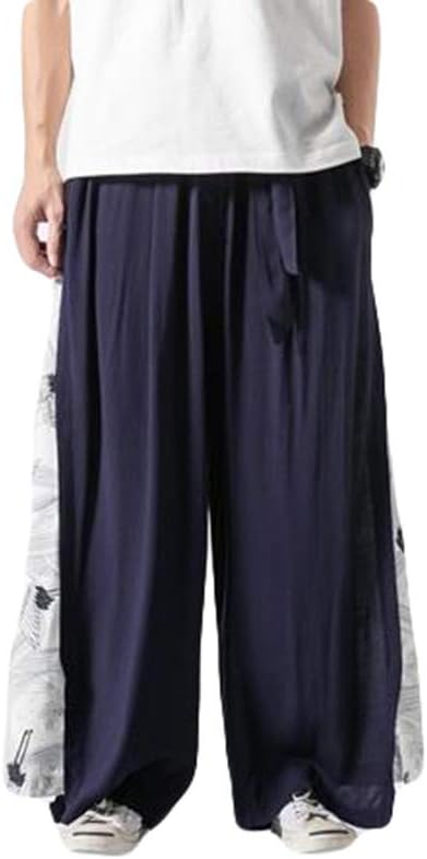 [QYY] サルエルパンツ メンズ ワイドパンツ 綿麻 カジュアルパンツ ゆったり ロングパンツ 袴パンツエスニック 中国風 ズボン