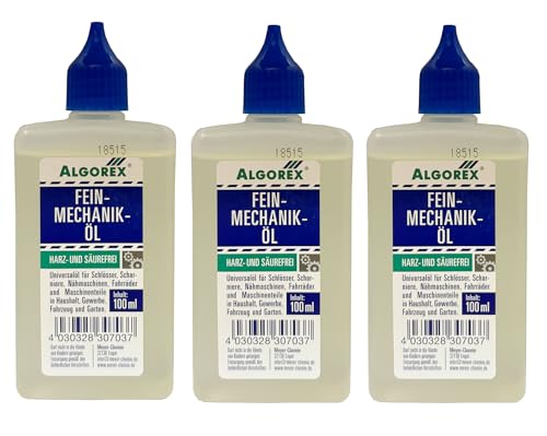 3 x Feinmechaniköl 100ml, ALGOREX, harz- und säurefrei, Feinmechanikeröl, Nähmaschinenöl