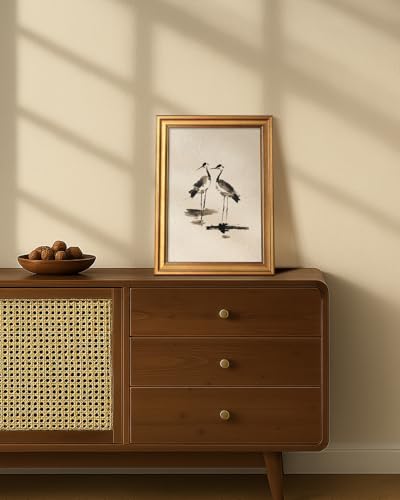Image of VIYYIEA Vintage Gold Framed Wall Art for Living Room, Two Cranes Canvas Prints Home Decor, Ink Painting Picture, Bedroom Wall Decor Gifts for Friends or Family -【Two Cranes】-(16L x 12W)