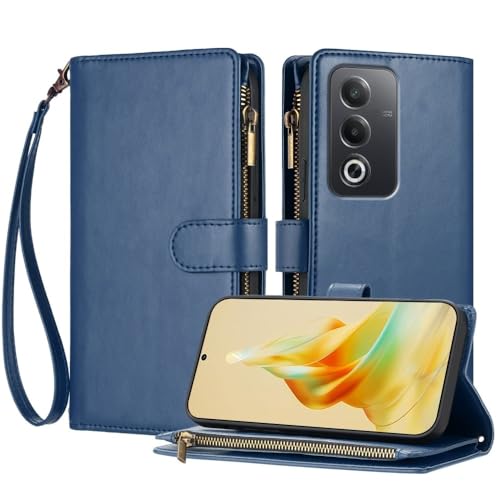 Étui Oppo A5 Pro 5G anti-choc bleu pour ranger cartes et monnaie en toute sécurité