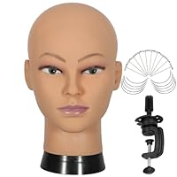 simnient Bald Mannequin Head Stand Professional Cosmetology Wig Training Head for Wig Making and Display Hat Glasses Scarf Jewelry Model Head with Free Clamp
