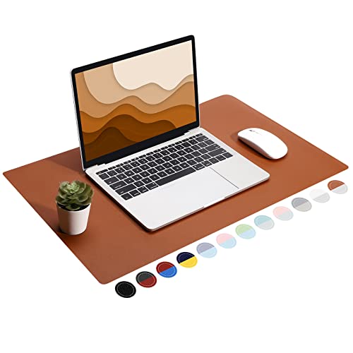 TOWWI Dual Sided Desk Pad, Large Desk Mat, Waterproof Desk Blotter Protector Mouse Pad, Leather Desk Pad Large for Keyboard and Mouse (24" x 14", Brown/Gray)
