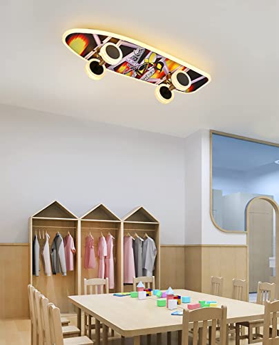 Plafoniera per bambini Lampada da soffitto a LED Cameretta per bambini, Skateboard Luci da soffitto per Bambini RGB Ragazze, Lampadario per Camerette Ragazzi con Telecomando/APP, L60cm 32W - Image 4