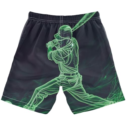 Boys Beach Board Shorts Neon Baseball Green Doodle Swim Trunk Teen Swimwear 8-16Y2