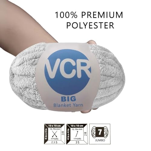 Image of VCR White Yarn, 200 Grams Big Chunky Hank, 22 Meters Length, Suitable for Knitting Blankets and Pillows, 100% Polyester Yarn Ball for Crochet DIY, Soft Threads, Pack of 1