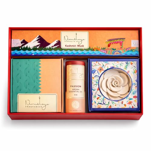 Image of Nirmalaya Airavata Premium Gift Box | Incense Sticks, Incense Cones, Ceramic Flower Diffuser & Aroma Oil | Spiritual Fragrance Gift Set for Housewarming, Wedding, Anniversary, Festive & Pooja Gifting