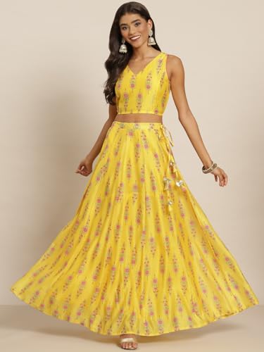 Image of Chanderi Poly Silk Crop Top /Anarkali Skirt Lehenga Choli Set