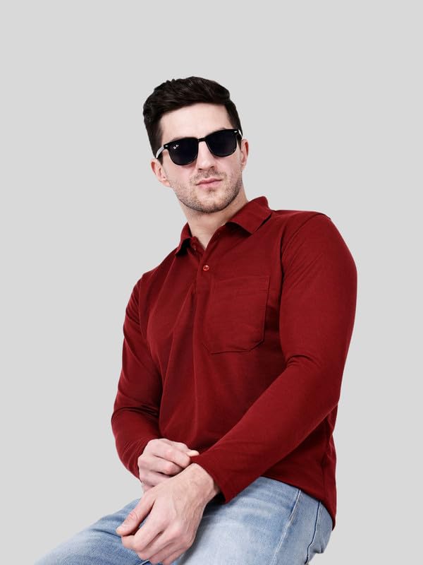 Image of Full Sleeve Men's Polo T-Shirt | Regular Fit, Soft & Breathable Cotton Blend Fabric | Classic Polo Collar, Casual & Office Wear | Available in Sizes M to 6XL, Multiple Colors