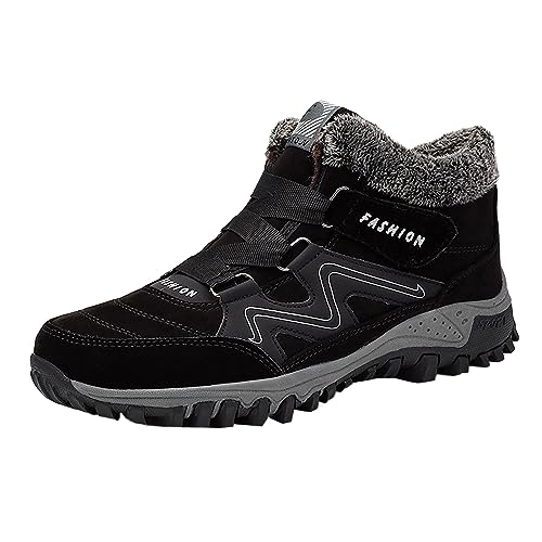 Invierno cálido felpa tamaño grande suela gruesa hombres nieve botas par medio top algodón zapatos deportivos, Negro , 39 EU