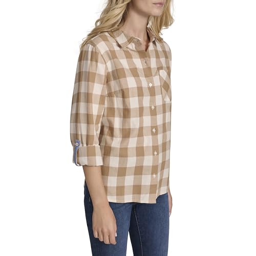 Image of Nautica Women's Button Front Long Sleeve Roll Tab Shirt