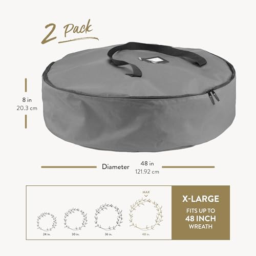 ZOBER 2 Pack Oxford Christmas Wreath Storage Container 48 Inch - Wreath Bag for Artificial Wreaths Box - Waterproof Fabric, Dual Zippered Wreaths Storage Bag With Strong Durable Handles - Gray - Image 4