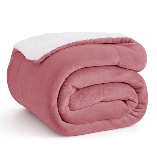 Image of Bedsure GentleSoft Sherpa Fleece Twin Size Blanket for Couch, Non-Heated, Thick and Warm Throw for Girls and Women, Soft Fuzzy Plush Twin Blanket for Winter, Dusty Rose, 60x80 Inches