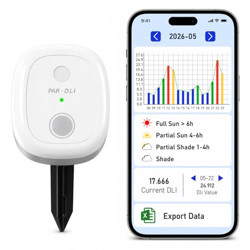 DLI Sun Meter for Plants Identify Full Sun Partial Sun & Shade Measure Daily Plant Light Visualize PAR Changes Throughout the Day CSV Export 180-Day History