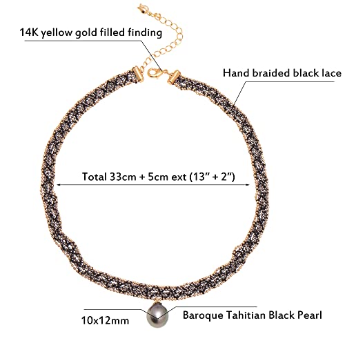 Paialco Cultured Tahitian Black Pearl Lace Choker Cocktail Dress Necklace, 9Mm #TOP5