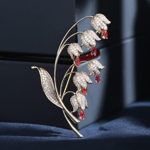 Image of 14K Gold Lily of the Valley Brooch with Genuine Moissanite - Elegant Floral Design, Premium Moissanite-Accented Jewelry, Ideal Gift for Women on Special Occasions