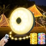 Camping String Lights 33ft 100LED, 4 in 1 Rechargeable 100LED Outdoor Tent String Lights with 14 Lighting Modes Remote Control Waterproof with Timer Function for Camping Gear Essentials Hiking Garden