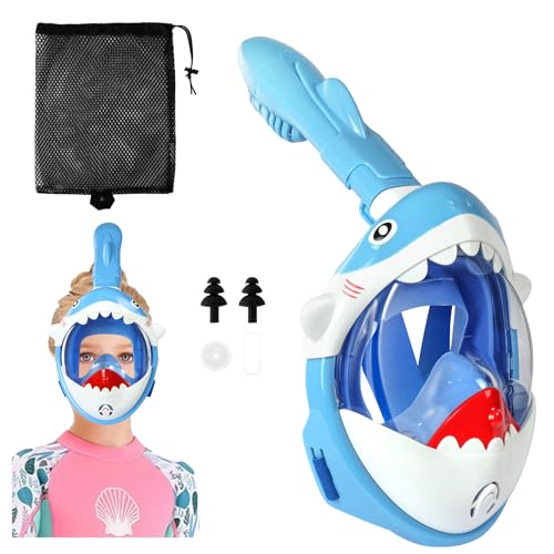 AOOSA Máscara de Snorkel para Niños, Shark Mascara Buceo con Vista de 180°, Antivaho y Antifugas Mascara Buceo Sistema de Respiración Mejorado, Kit de Snorkel con Parte Superior Seca para Niños