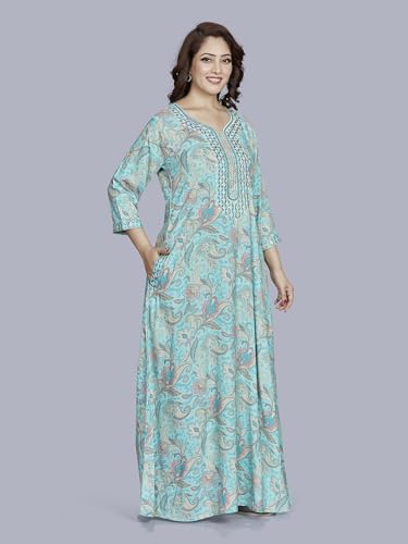 Image of sanaa Women Printed Embroidered Viscose Kaftan Nightdress