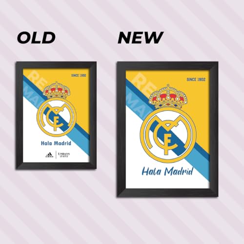 Image of TenorArts Real Madrid Football Club Poster Logo Tagline Laminated Photo Frame Painting with Matt Finish Black Textures(12 inches x 9inches)
