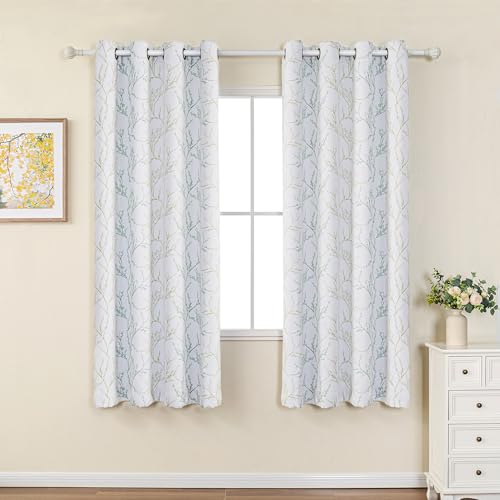 Image of MYSKY HOME Curtains 72 inches for Living Room 2 Panel Sets Thermal Insulated Curtains for Small Window Leaf Print Classical Room Darkening Drapes for Bedroom, 52W x 72L Inch, Green