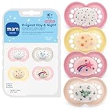 MAM Original Baby Pacifiers 16+ Months, Binky for Newborn Babies, BPA-Free Skin Soft Silicone Nipple, Glows in The Dark, Developed with Medical Experts, 4 Count, Made in Europe