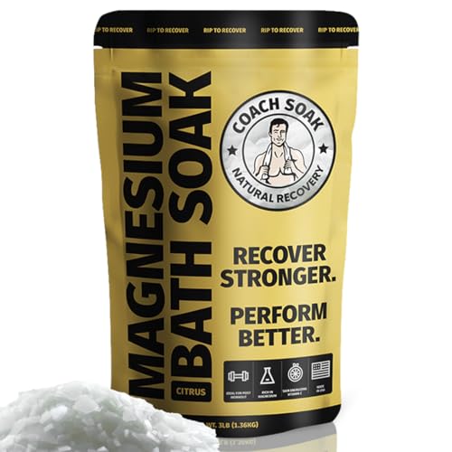 Coach Soak Recovery Bath Soak – Rejuvenating Post Workout Magnesium Flakes - 21 Minerals, Essential Oils & Dead Sea Bath Salts Absorbs Faster Than Epsom Salts for Soaking - 1.36kg (Energizing Citrus)