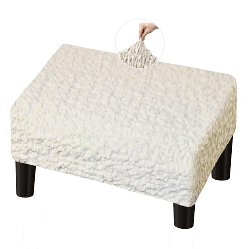 Foot Stool Cover Rectangular Stretchy Footstool Cover (13’’-17’’)L x (9’’-13’’)W x (5’’-7’’)H, Ottoman Slipcover Rectangle with Elastic Bottom Washable Cream Shape Footstool Protection Cover